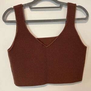 Brown Ribbed Women's Top